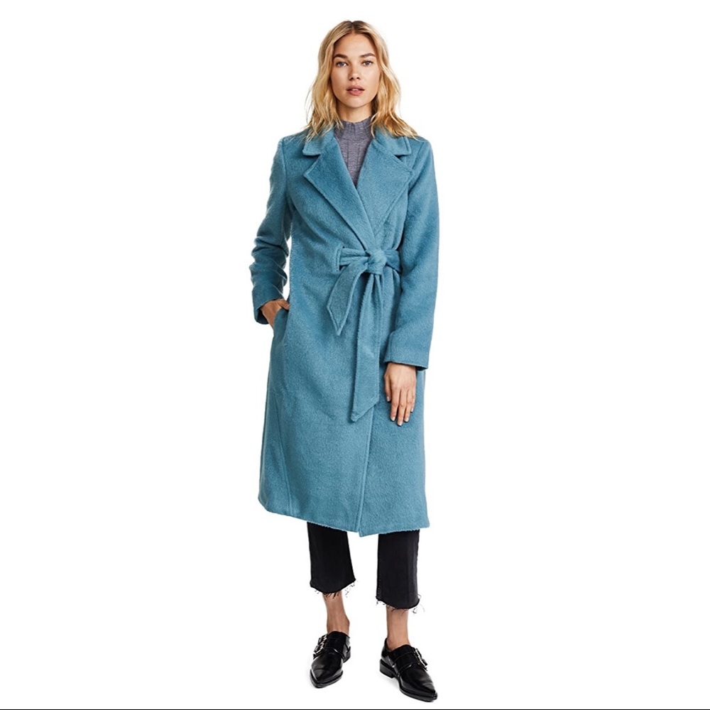 C/MEO Collective Pastel Mint Green Fuzzy Wrap Duster Coat